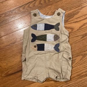 Mudpie fish one piece sleeveless with buttons on shoulders and snaps at crotch
